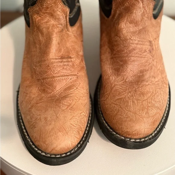 Old West Tan and Black Leather Cowboy Boots - Picture 5 of 8
